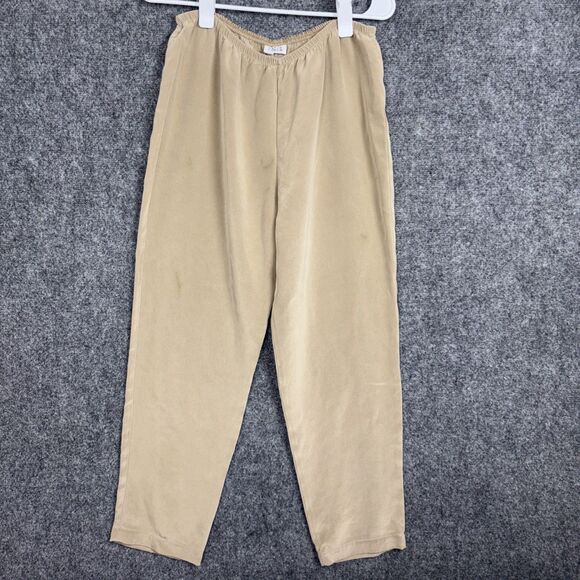 Peter Cohen Pants Womens Size L Beige Silk Pull On Flawed - Picture 1 of 12